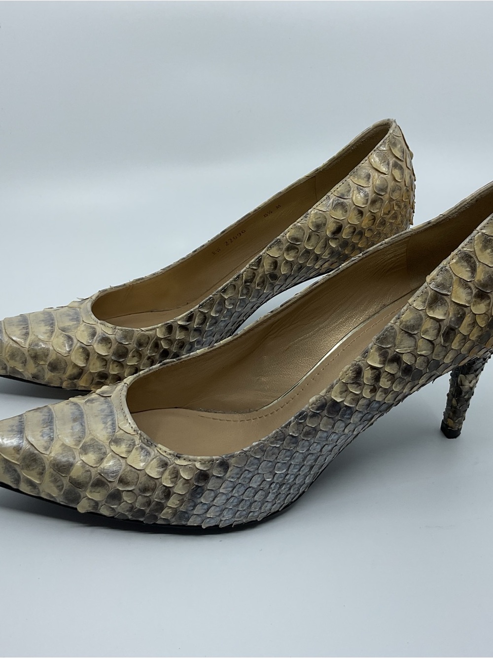Stuart Weitzman Beige Python-Texture Pointed Toe Heels